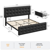 GarveeHome King Size Bed Frame with 4 Storage Drawers and Faux Leather Upholstered Headboard, Wooden Slats Support, Button Tufted Design, No Box Spring Needed, Black GarveeHome