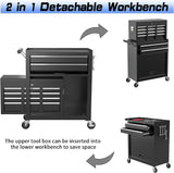 OAKANDO 8 Drawer Rolling Tool Chest, High Capacity Tool Box with Lockable Wheels and Drawers, 2 in 1 Portable Toolbox Organizer Storage Cabinet for Garage, Warehouse, Repair Shop, Black OAKANDO