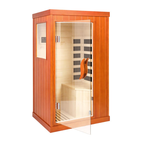 HomeMiYN Far Infrared Saunas for Home, 1 Person Wood Low EMF Dry Sauna Room Indoor Mini Personal Sauna with Carbon Heaters, Control Panel, Colored Lamp, 800W/110V HomeMiYN