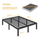 SHLAND Full Size Bed Frame, 14 Inch Heavy Duty Metal Platform Bed Frame No Box Spring Needed, Storage Space, No Noise, Easy Assembly SHLAND