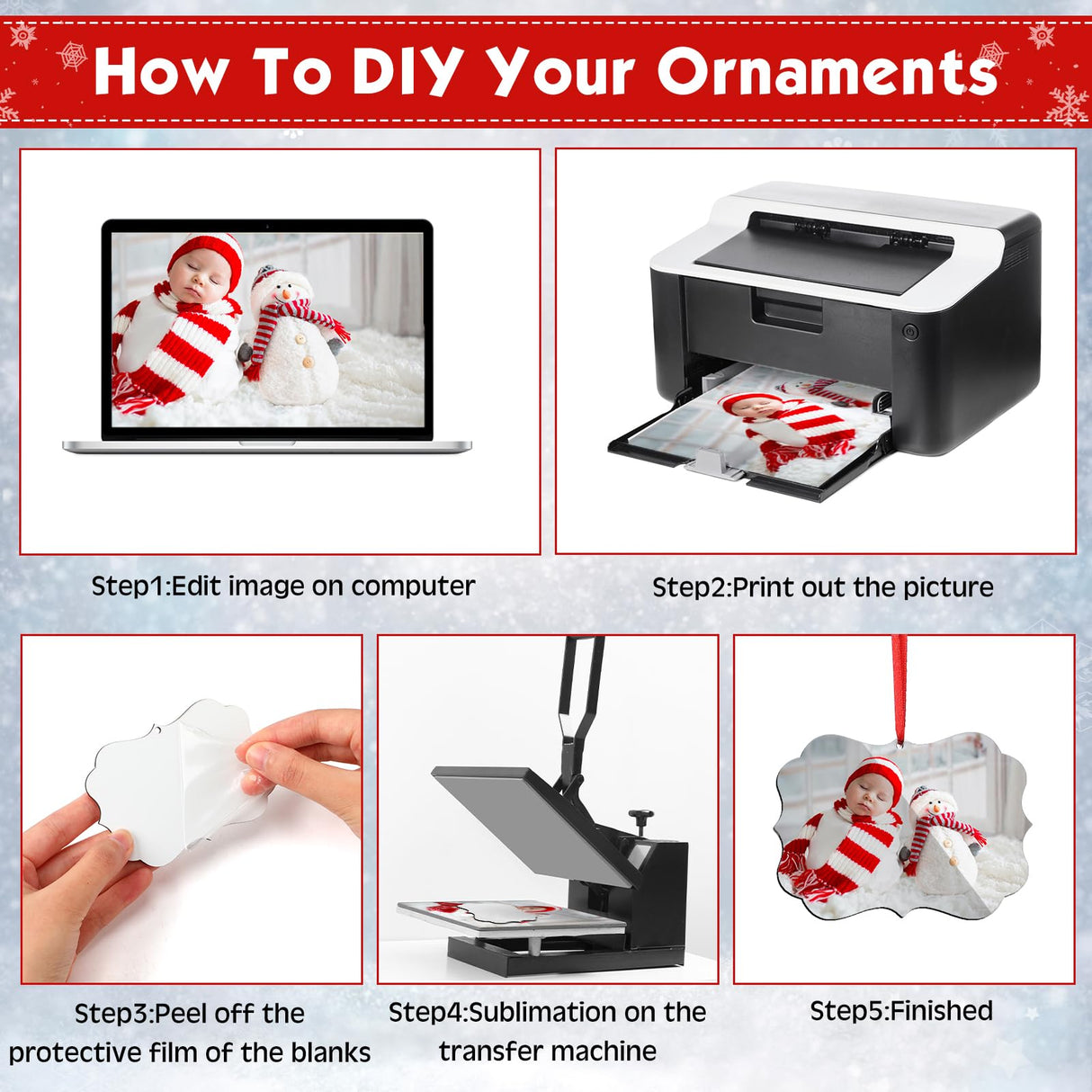 Jenaai 48 Pcs Sublimation Ornament Blanks MDF Personalized Sublimation Pendant Blank DIY Sublimation Blanks Christmas Hanging Ornament with Rope for Wedding Party Home Decor (3.15 Inch) Jenaai