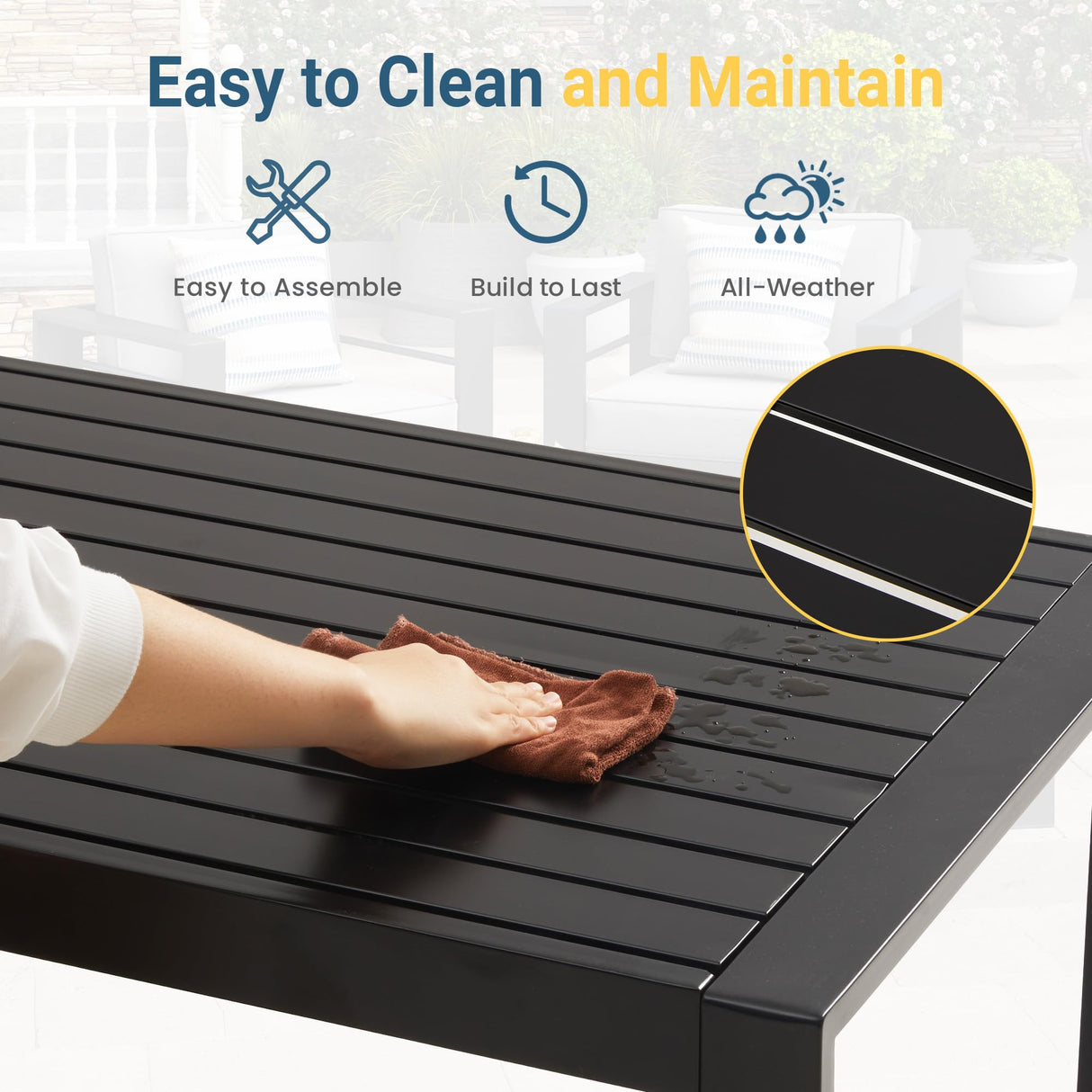 Wisteria Lane Outdoor Furniture Patio Coffee Table, Rectangle Outdoor Coffee Table, All-Weather Patio Metal Coffee Table for Balcony, Garden, Deck, Backyard, Black Wisteria Lane