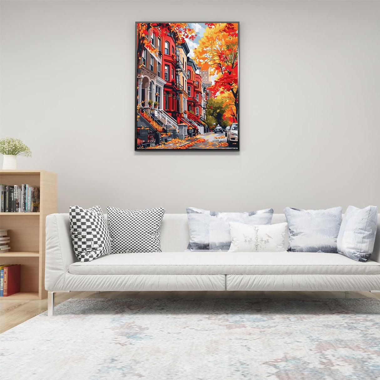 ZUVRDIAI Fall Street Landscape Paint by Numbers Kits 16x20 Inch Canvas DIY Oil Painting, Adults Beginner with Brushes and Acrylic Paints Abstract City Street Scenery(Without Frame) ZUVRDIAI