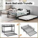 TURRIDU Bunk Bed Twin Over Twin with Trundle, Metal Triple Bunk Beds with 2 Side Ladders, Heavy Duty Bed Frame for Girls Boys Teens Adults, Can be Divided Into 3 Beds, No Box Spring Needed, Black TURRIDU
