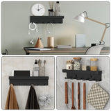 SZUGCOTD Key Holder for Wall Rustic Key and Mail Organizer 6 Key Hooks with Shelf Small Key Rack with Tray Adhesive Key Hanger Wall Mount for Entryway Hallway Living Room Decor, Metal, Matte Black SZUGCOTD