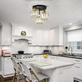 foucasal Semi Flush Mount Ceiling Light 3-Light Black Flush Mount Ceiling Light Fixture with K9 Crystal Shades, Industrial Kitchen Ceiling Light for Hallway Entryway Bedroom, E26 Socket foucasal