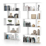 Byroce 5-Tier Geometric Bookcase Set of 2, 62.5” Freestanding Room Divider Bookshelf with Open Display Shelves & Anti-tip Device, Wood S-Shaped Storage Organizer for Living Room, Bedroom & Home Office WoodArtSupply