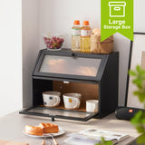 BMOSU Large Bread Box for Kitchen Countertop,Double Layer Bread Box for Kitchen Counter,Bamboo Wood Bread box Capacity Bin Kitchen Storage(Black) BMOSU