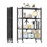 HealSmart Heavy Duty 4-Tier Foldable Metal Rack, 14.96" D x 27.95" W x 49.61" H Storage Shelving Unit 1000 lbs with Wheels Moving Easily Organizer Shelves Great for Garage Kitchen, Black HealSmart