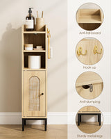 AEPOALUA Bathroom Storage Cabinet, Small Corner Floor Hutch with 2Hooks,Narrow Toilet Paper Cabinet with Rattan Door,Bathroom Organizer with Adjustable Shelf, for Small Spaces,Oak AEPOALUA