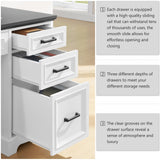 Farmhouse Executive Desk with Drawers and Charging Station,55.1" White Home Office Computer Desk with File Drawers Storage Cabinet, Morden Wood Table Study Workstation for Work Study Writing (White) Alohappy