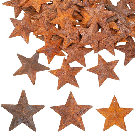 GORGECRAFT 60Pcs 3 Sizes Metal Rusty Barn Star 40mm 45mm 47mm Rustic Iron Country Stars Pendants with Hole Vintage Primitives Farmhouse Wall Door Accents for Home Outdoor Party Remembrance Ornament GORGECRAFT