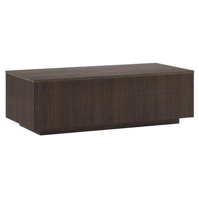 Henn&Hart 48" Fluted Rectangular Low-Profile Coffee Table for Living Room, Family Room, or Office, Alder Brown