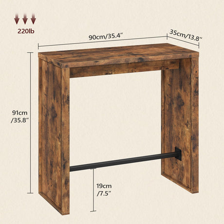 MAHANCRIS Bar Table, 35.4" Counter Height Pub Table, Industrial Rectangular Hightop Table, Kitchen Dining Bar Height Tables with Footrest, for Narrow Space, Rustic Brown and Black BTHR1901 MAHANCRIS