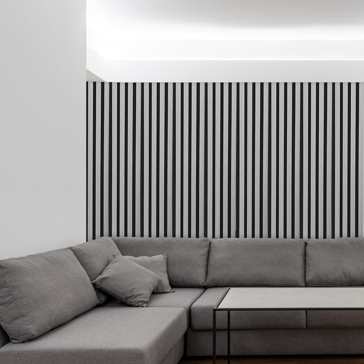 NeatiEase Wood Wall Panels, 9 Feet Acoustic Slat Wall Panels for Interior Wall Decor and Noise Reduction, Decorative Slat Wall Paneling, Gray Oak, 6-Piece NeatiEase