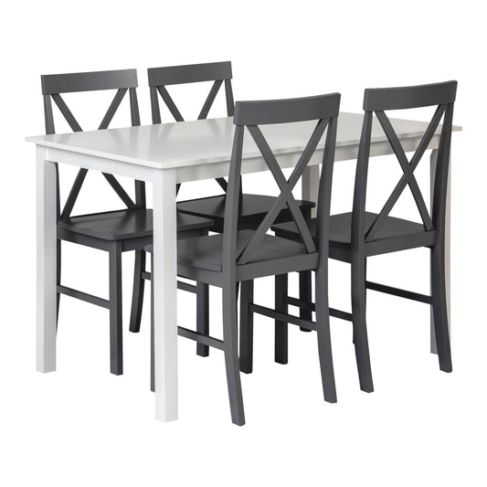 Walker Edison 4 Person Modern Farmhouse Wood Small Dining Table Dining Room Kitchen Table Set Dining 4 X Chairs Set, 48 Inch, White and Grey - WoodArtSupply