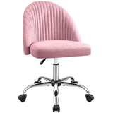 Furniwell Office Chair Armless Cute Desk Chair Modern Adjustable Swivel Padded Fabric Vanity Task Computer Chair Home Office Desk Chairs with Wheels (Pink) Furniwell