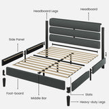 Fluest Queen Bed Frame, Platform Bed Frame with Velvet Upholstered Headboard, No Box Spring Needed, Sturdy Metal Support, Noise Free, Easy Assembly, Modern Bedroom Furniture, Grey Fluest