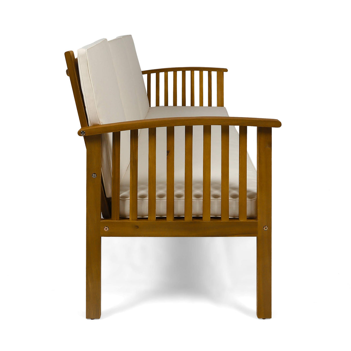 Christopher Knight Home Breenda Outdoor Acacia Wood Sofa with Cushions, Teak Finish, Cream Christopher Knight Home