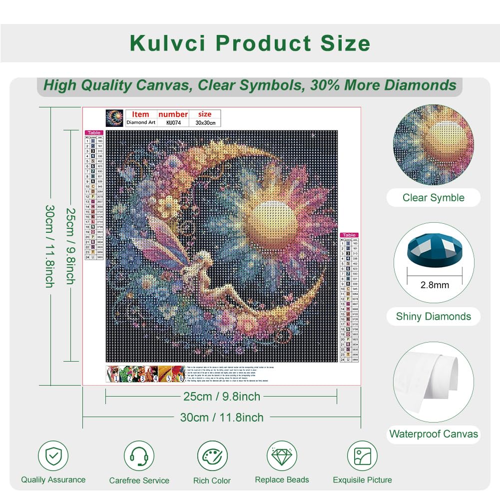 Kulvci Sun and Moon Diamond Painting Kits for Adults, Round Full Drill Diamond Art Kits, 5D DIY Diamonds Crafts for Home Wall Decoration Gifts 12×12Inch Kulvci