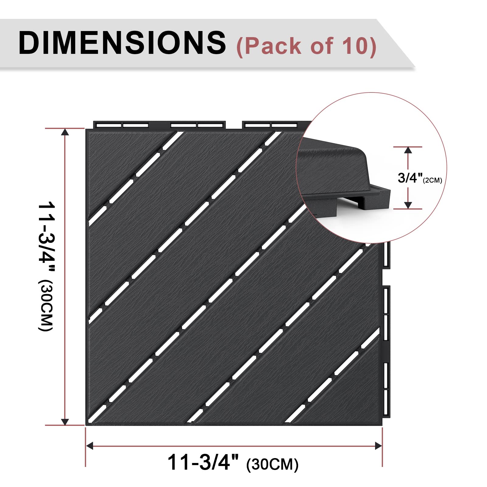 VANCASTLE Plastic Interlocking Deck Tiles, 11.8"x11.8"(Pack of 9), Patio Flooring Outdoor Waterproof All Weather Use for Garden Poolside Front/Back Yard, Dark Grey - WoodArtSupply