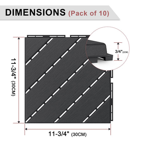 VANCASTLE Plastic Interlocking Deck Tiles, 11.8"x11.8"(Pack of 9), Patio Flooring Outdoor Waterproof All Weather Use for Garden Poolside Front/Back Yard, Dark Grey VANCASTLE