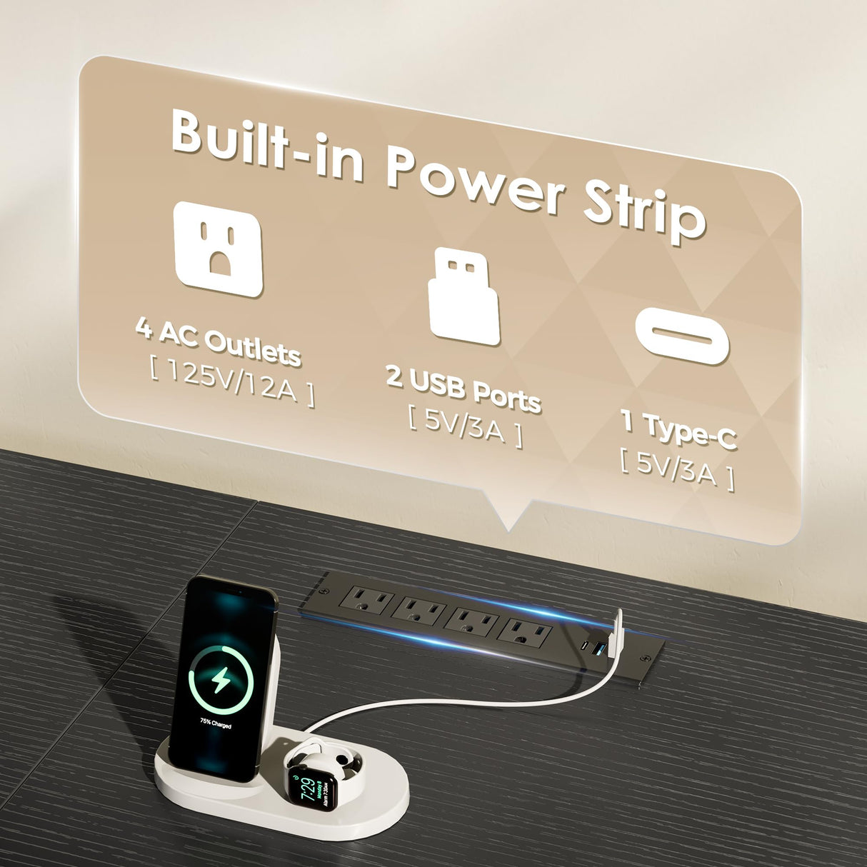 Huuger 70 Inch TV Stand for 75, 80 Inch TV, 11 Drawer Long Dresser with Power Outlets and LED Lights, Entertainment Center with Storage, Black Dresser with PU Leather Surface, 1TS011B Huuger