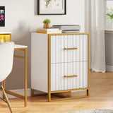 YITAHOME 2 Drawer File Cabinet, Lateral Filing Cabinet for Home Office, White and Gold YITAHOME