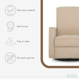 Evolur Raleigh Glider in Tan, Upholstered Plush Seating 360° Swivel Glider Rocking Chair, FSC Certified, Greenguard Gold & JPMA Certified Nursery Glider Recliner Evolur