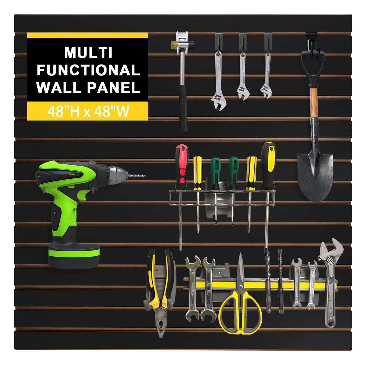 Black MDF Slat Wall Paneling for for Retail Display, Garage Slat Wall Storage Systems Slatwall Panels 1 Pack 4'x4', Easy-to-Install Adjustable Garage Tool Organizer, Fit for Storage & Display Generic