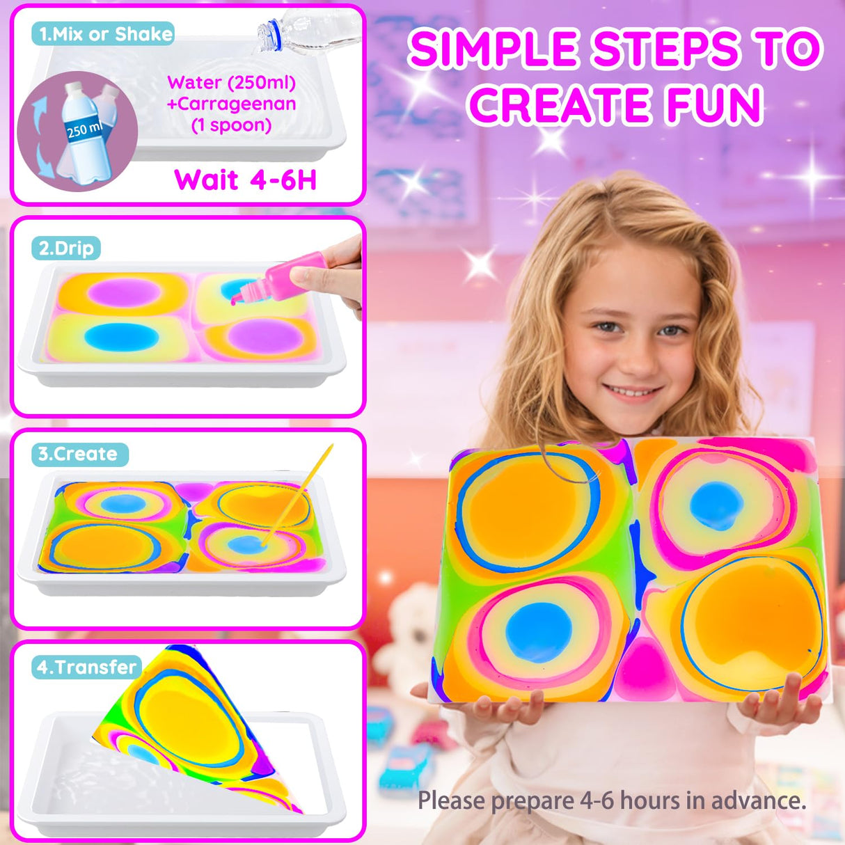 MOMUSE Marbling Paint Art Kit for Kids with Dual Trays, Passed Toxicology, Metallic Gold Water Marble Painting Kit, Creative Art Craft Kits Ideal Toys Gifts for Girls & Boys Ages 6+ MOMUSE