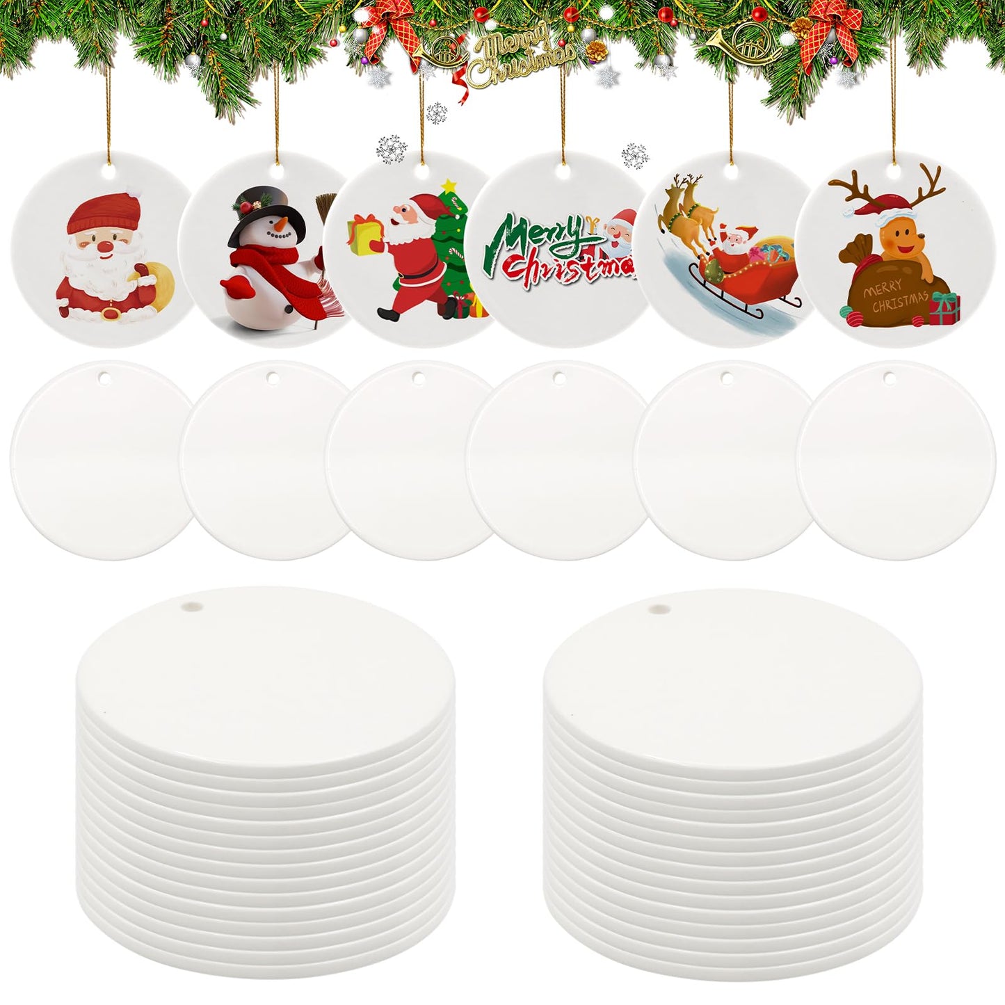 ZOCONE 30 PCS Sublimation Ceramic Ornaments, Sublimation Ornament Blanks, Sublimation Christmas Ornament Blanks for Christmas, Parties and Birthdays