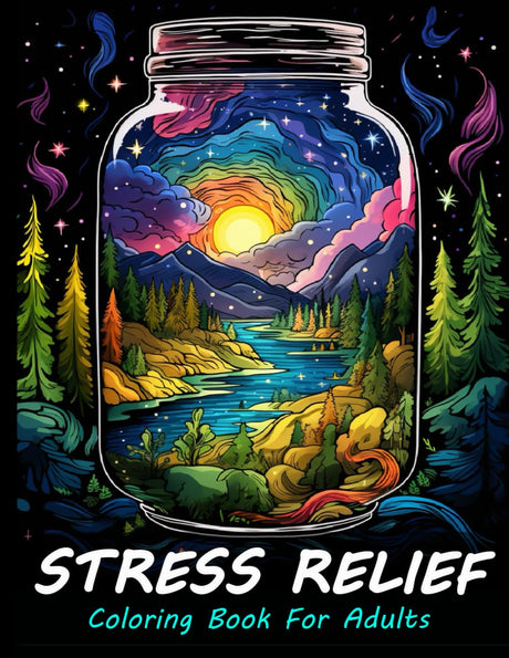 Stress Relief Coloring Book For Adults: Large print adult colouring book with relaxing landscapes, mushrooms, flowers and more / 50 Stress relieving designs to color for relaxation and mindfulness WoodArtSupply