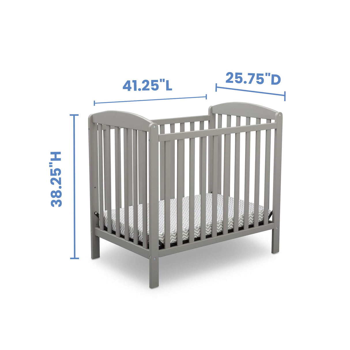 Delta Children Emery Mini Convertible Baby Crib with 2.75-inch Mattress, Grey Delta Children