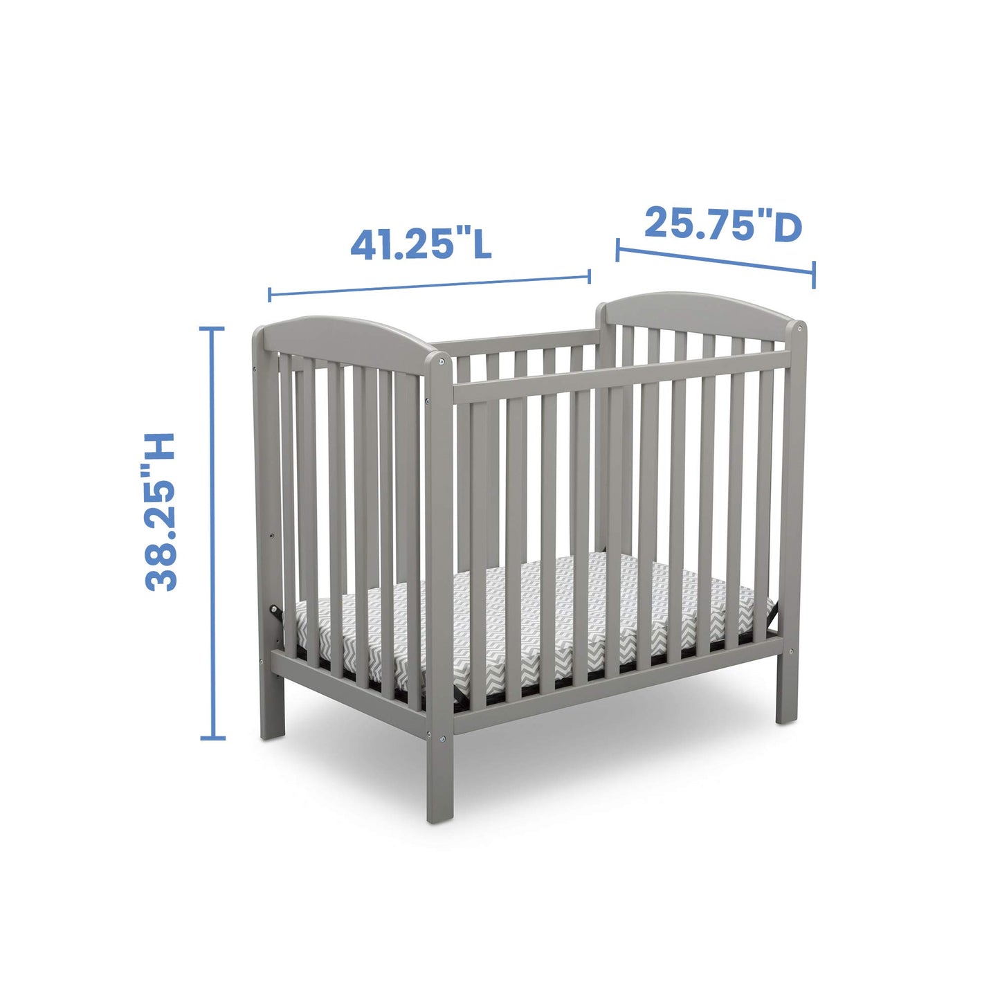 Delta Children Emery Mini Convertible Baby Crib with 2.75-inch Mattress, Grey