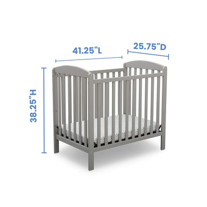 Delta Children Emery Mini Convertible Baby Crib with 2.75-inch Mattress, Grey - WoodArtSupply