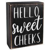 Pigort Hello Sweet Cheeks Sign - Bathroom Decor Modern Farmhouse Home Accent - Rustic Black Wood Shelf Plaque Box Sign for Women, Family, Friend 5X6X1.8 INCH Pigort
