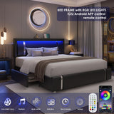 Keyluv Modern Black Queen Bed Frame with RGB LED Headboard, 2 Storage Drawers, and USB Ports Keyluv