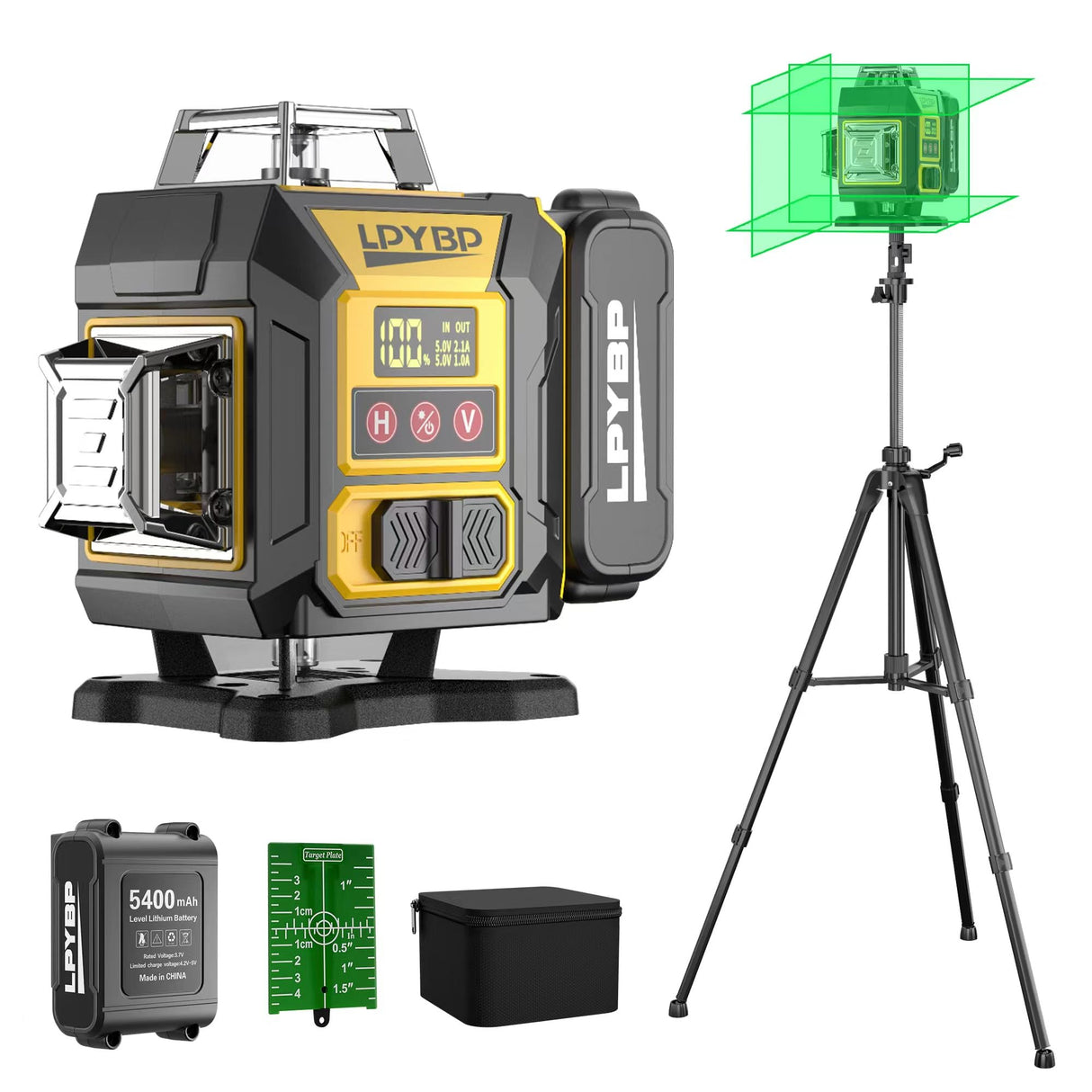 Laser Level 360 Self Leveling with Tripod, 200ft/60m working distance with vertical and horizontal lines, self-leveling mode&IP54 waterproof set LPYBP