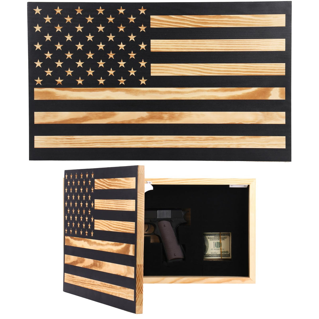Hidden Gun Storage American Flag - Concealment Gun Safes for Valuables, Guns, Jewelry, Cash/Solid Wood Construction（Lockable） Homvle