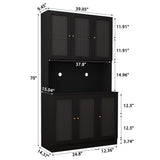 ORRD Black Freestanding Kitchen Pantry Cabinet with Iron Rattan Doors - 6 Door Modern Sideboard Storage Solution ORRD