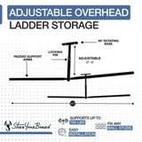 StoreYourBoard Adjustable Overhead Ladder Rack – Garage Organizer Ladder Shelf for Step & Extension Ladders - Storage Racks and Shelving for Garage Organization - Ceiling Mounted - Holds 150 lbs StoreYourBoard