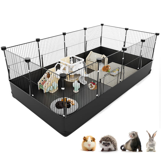 Tresbro Guinea Pig Cage with Waterproof PVC Bottom Liner & One-Hand Release Hook, Triple Fixing C&C Cage for Guinea Pigs, Bunny, Rabbit, Hedgehog, Small Animal Indoor Playpen 48''L x 24''W x 16''H