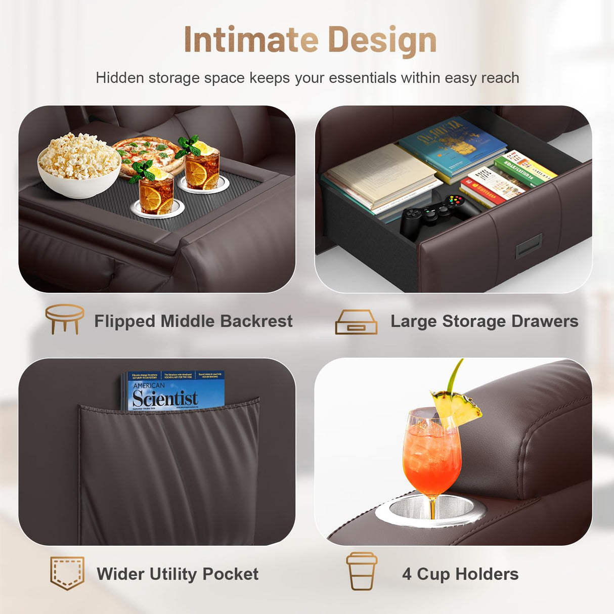 3-Seater Loveseat Recliner Sofa, Home Theater Seating Reclining Couch with Flip Middle Backrest, RV Wall Hugger Sleeper Sofa with Massage, Dawer & Cup Holders, 150° Recline for RV & Living Room TOMOSLTER