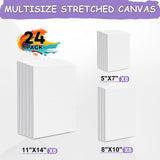 ESRICH Stretched Canvas for Painting, 24 Multi Pack 11x14, 8x10, 5x7(8 of Each) Blank Canvases for Painting, Primed Paint Canvas for Oil Paint, Acrylic Paint, for Beginners, Artists. ESRICH
