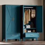 Blue Metal Wardrobe Cabinet for Bedroom, 71" Tall Freestanding Closet System with Drawer and Shelf, Hanging Rod Clothing Organizer with Two Doors, Farmhouse Steel Wardrobe Bedroom Armoires Bevivog