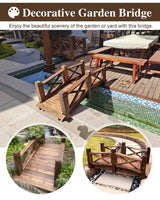 ZIMGOD Wood Garden Bridge Decor, Small Pond Bridge 1.4m/4.6ft, Arc Pond Walkway for Outside Backyard Patio, Rustic Garden Footbridge Landscaping ZIMGOD
