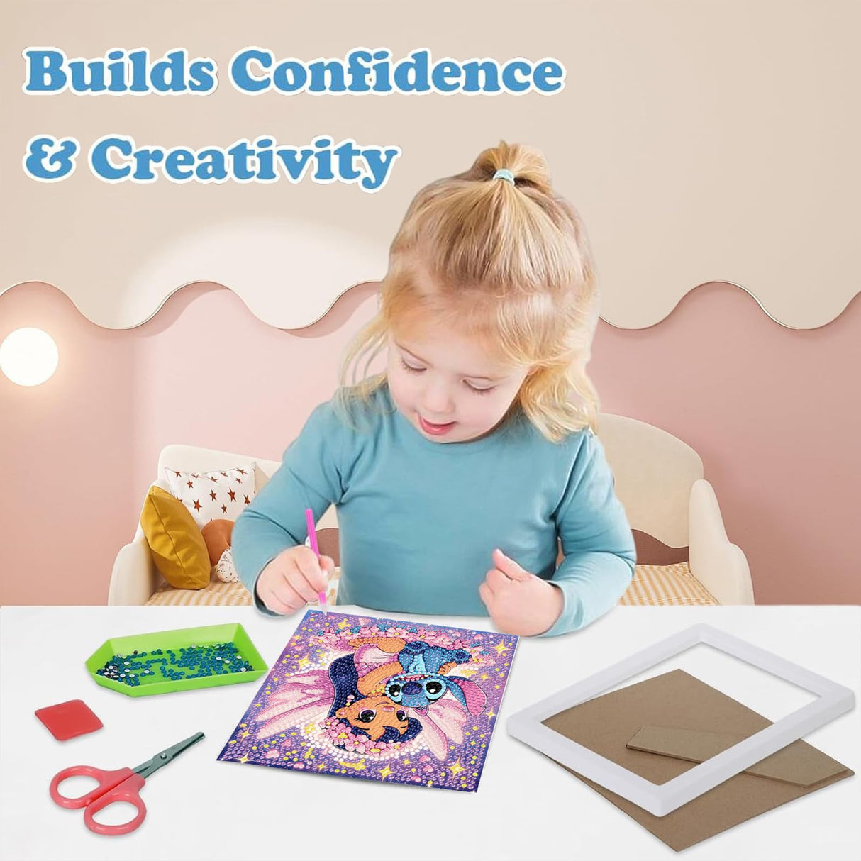 Gearock Small Diamond Art Kits with Frame - Easy DIY Cute Big Gem Painting Kits for Adults Beginners Cartoon Lovers Halloween Christmas Birthday Gifts, 7x7 Inch Gearock