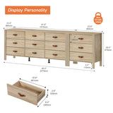 WAMPAT Dresser with 12 Drawers for Bedroom,Wooden Kids Dressers with Wide Chest of Drawers,Mid Century Modern Wooden Closet Storage Organizer,Large Wood Dressers for Living Room, Nursery,White Oak WAMPAT