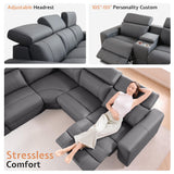 AMERLIFE Power Recliner Sofa, Electric Reclining Sofa with Console & Dual Recliner, Leather Sectional Couch for Living Room, Grey AMERLIFE